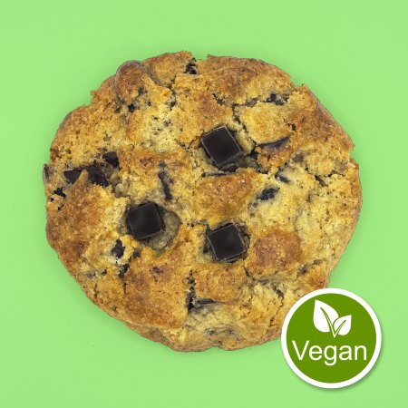 cookie classico vegano con cioccolato fondente, banana e burro vegetale
