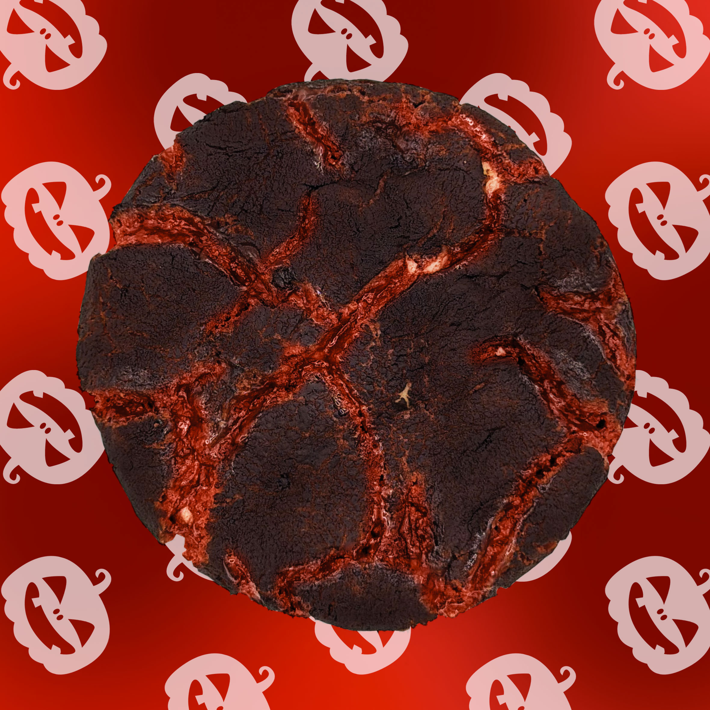 Stranger cookie con cioccolato bianco e fragola ricoperto di cacao dark